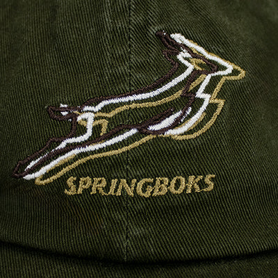 Official Springboks Military Olive Dad Cap - Stacked Logo Cotton Twill Adjustable