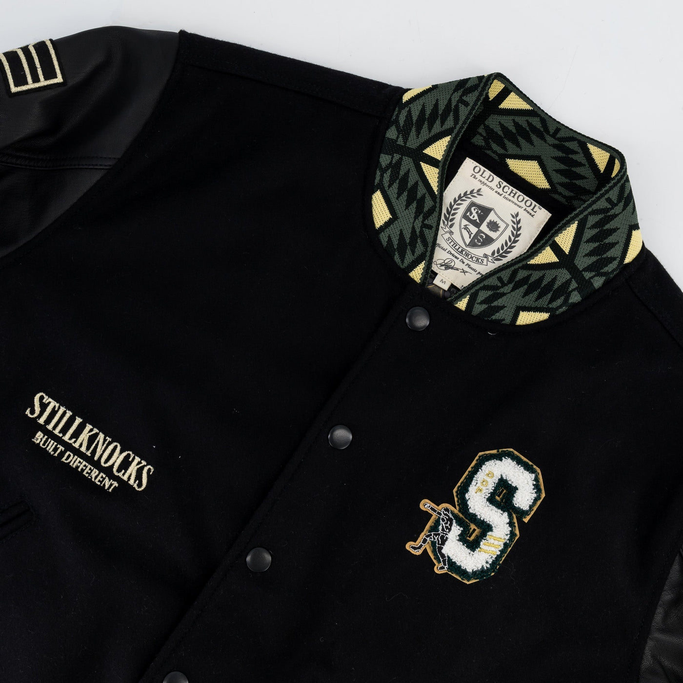 Stillknocks Legendary Black Leather Bomber Jacket Basotho Inspired Gold Embroidery