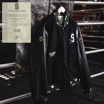 Stillknocks Legendary Black Leather Bomber Jacket Basotho Inspired Gold Embroidery