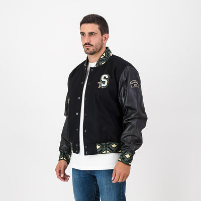 Stillknocks Legendary Black Leather Bomber Jacket Basotho Inspired Gold Embroidery
