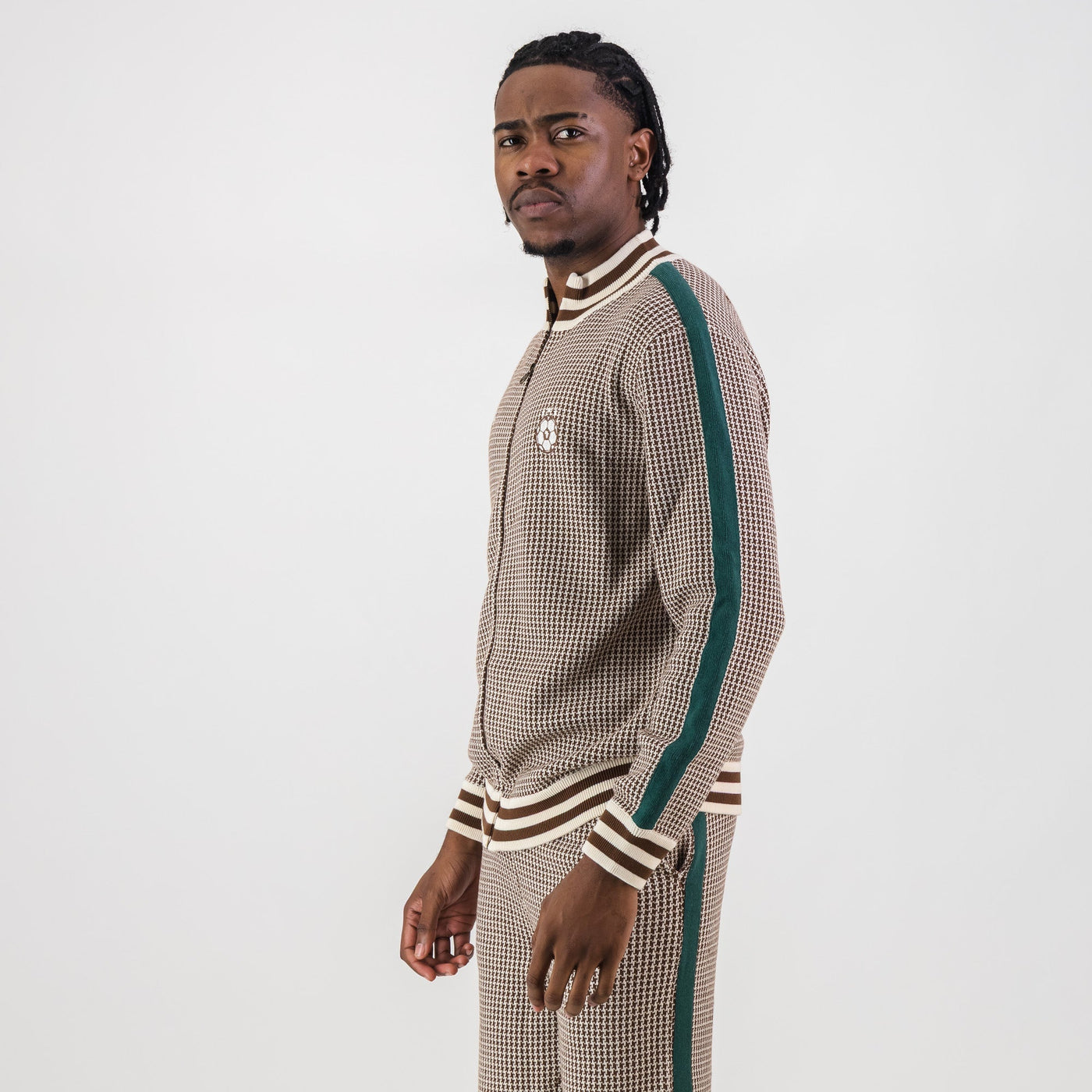 Doctor Khumalo Iconic Ivory Houndstooth Knit Jersey – Premium Cotton Zip-Through