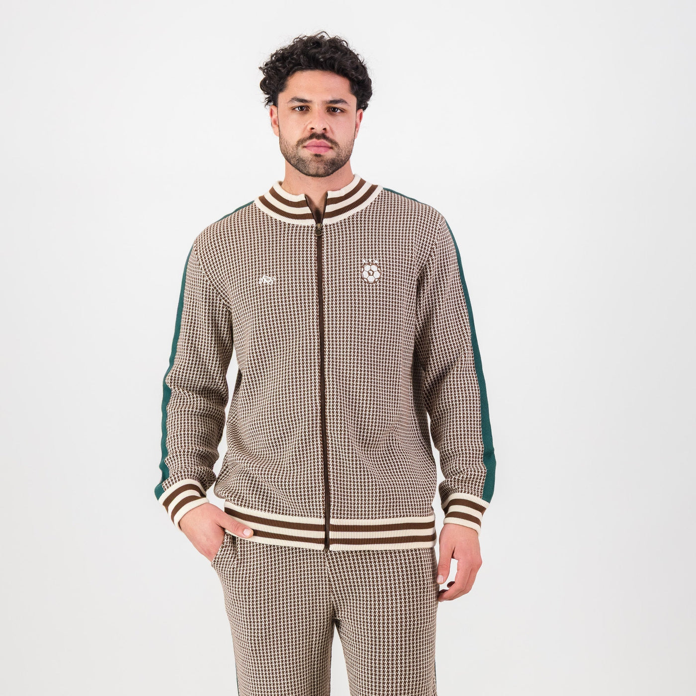 Doctor Khumalo Iconic Ivory Houndstooth Knit Jersey – Premium Cotton Zip-Through