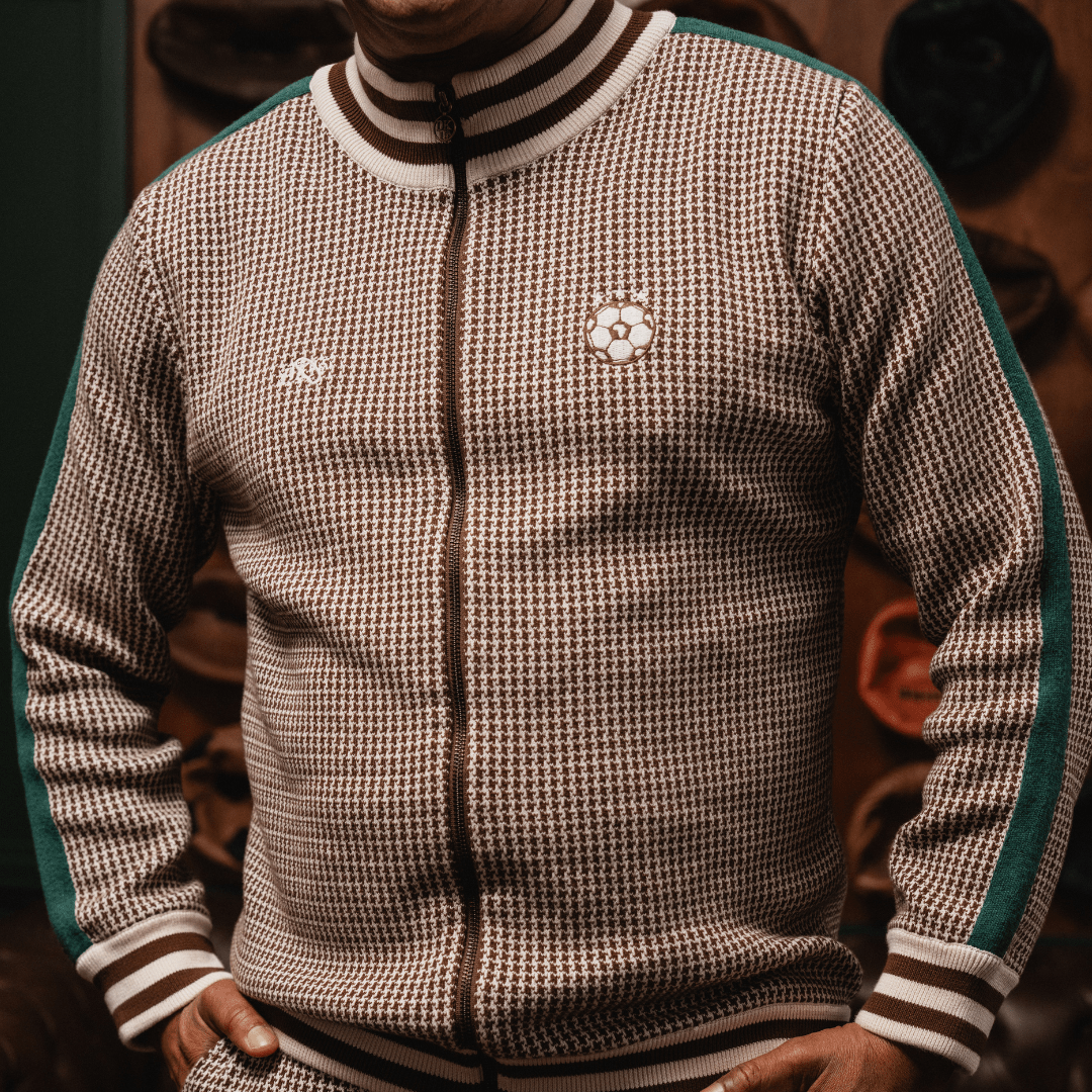 Doctor Khumalo Iconic Ivory Houndstooth Knit Jersey – Premium Cotton Zip-Through