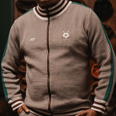 Doctor Khumalo Iconic Ivory Houndstooth Knit Jersey – Premium Cotton Zip-Through