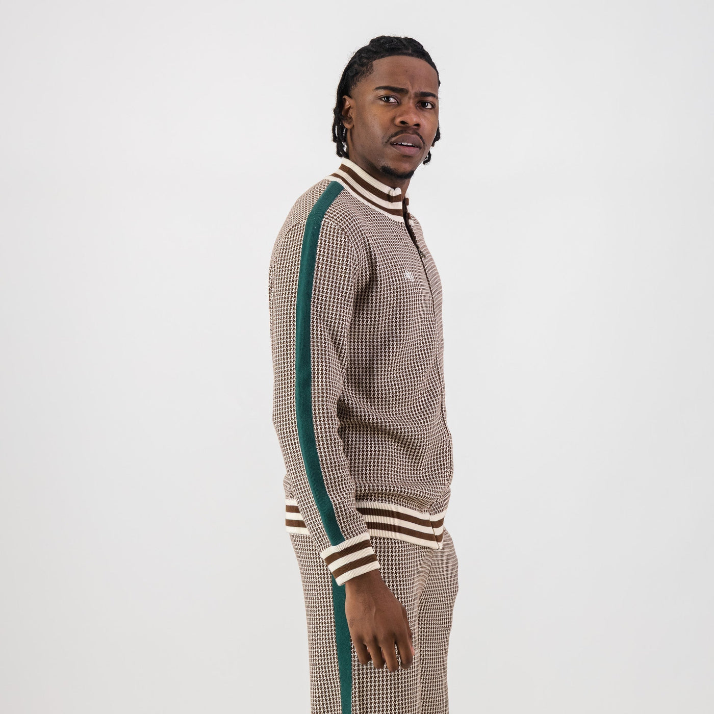 Doctor Khumalo Iconic Ivory Houndstooth Knit Jersey – Premium Cotton Zip-Through