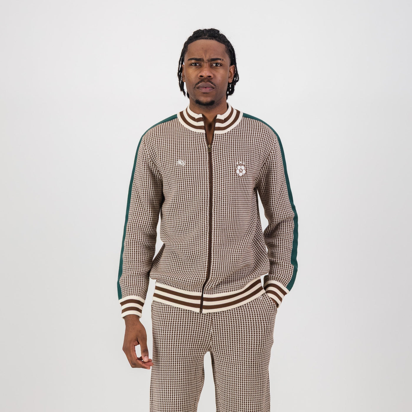 Doctor Khumalo Iconic Ivory Houndstooth Knit Jersey – Premium Cotton Zip-Through