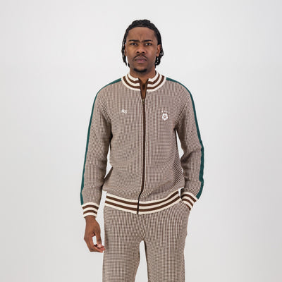 Doctor Khumalo Iconic Ivory Houndstooth Knit Jersey – Premium Cotton Zip-Through