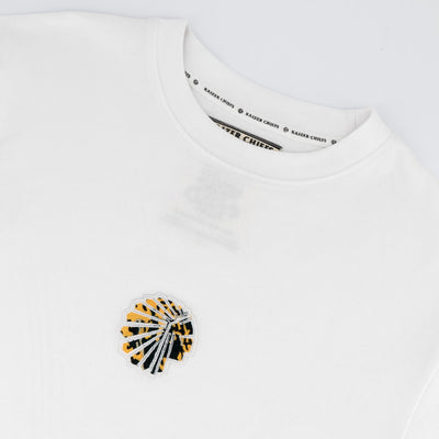 Kaizer Chiefs Pop Art Badge White Boxy Tee: Soft Cotton Oversized Fan Shirt