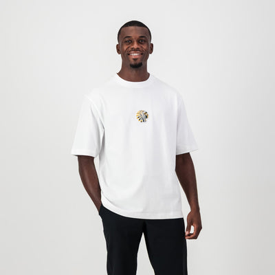 Kaizer Chiefs Pop Art Badge White Boxy Tee: Soft Cotton Oversized Fan Shirt