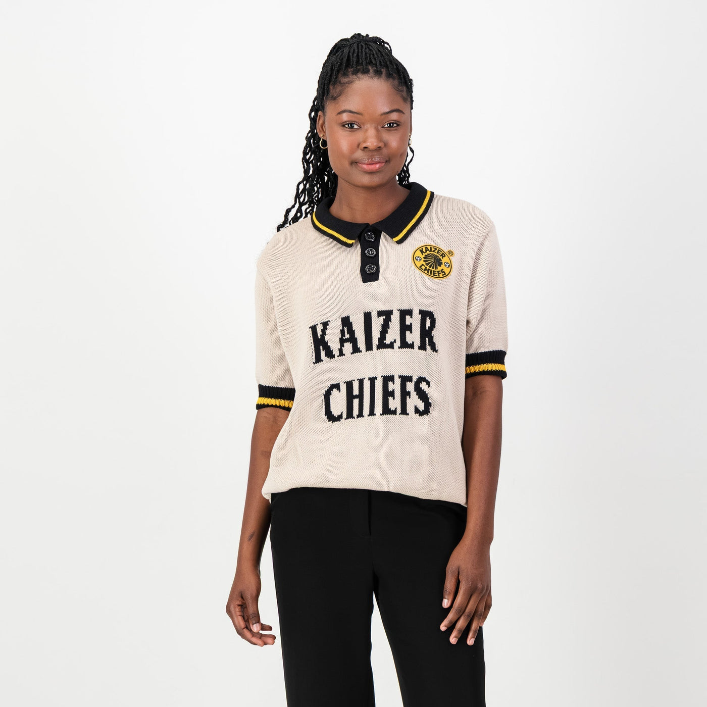 Kaizer Chiefs Iconic Ivory Knit Short Sleeve Jersey - Breathable Cotton Comfort