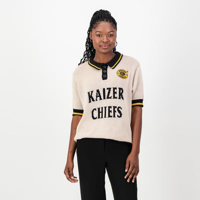 Kaizer Chiefs Iconic Ivory Knit Short Sleeve Jersey - Breathable Cotton Comfort
