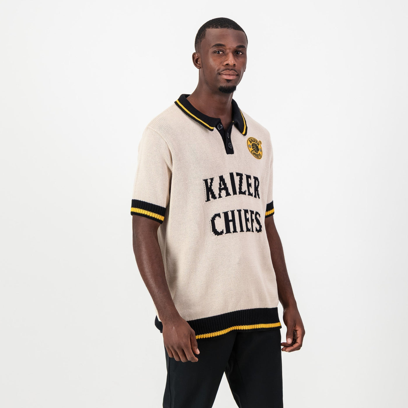 Kaizer Chiefs Iconic Ivory Knit Short Sleeve Jersey - Breathable Cotton Comfort