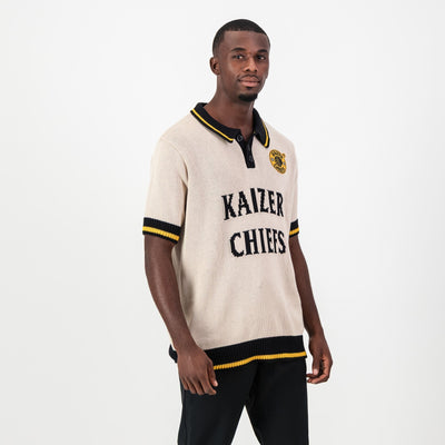 Kaizer Chiefs Iconic Ivory Knit Short Sleeve Jersey - Breathable Cotton Comfort