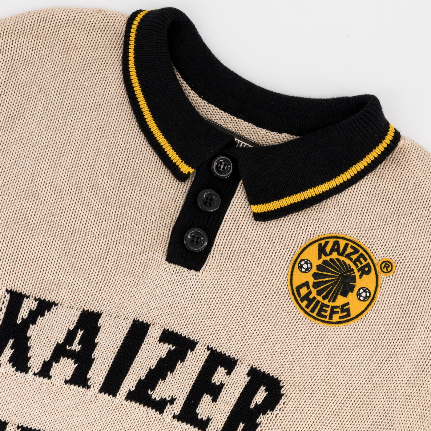 Kaizer Chiefs Iconic Ivory Knit Short Sleeve Jersey - Breathable Cotton Comfort