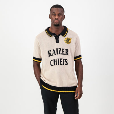 Kaizer Chiefs Iconic Ivory Knit Short Sleeve Jersey - Breathable Cotton Comfort