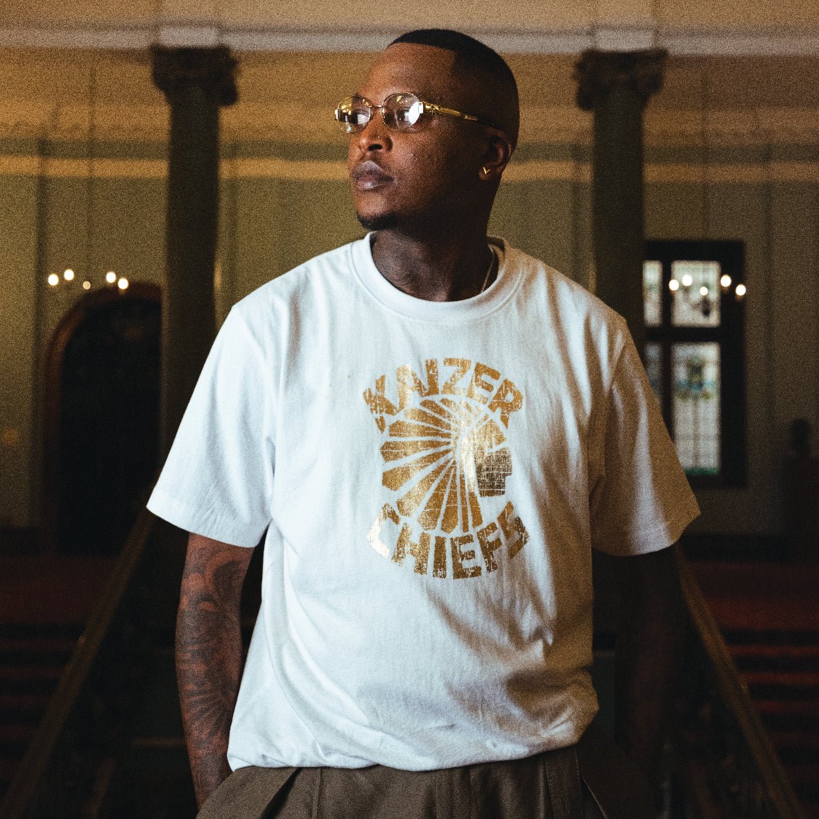 Kaizer Chiefs Vintage White Regular Crew Tee Premium Cotton Fan Apparel