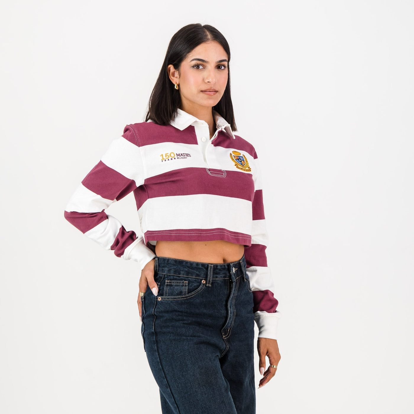 Maties Rugby Club 150th Anniversary Maroon Striped Cotton Crop Jersey