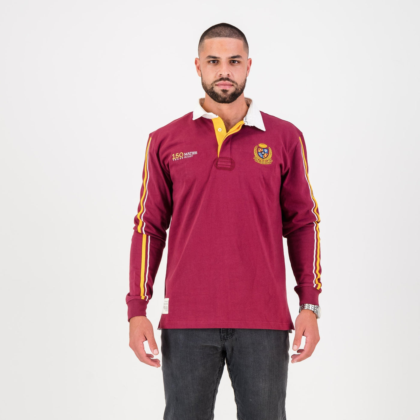 Maties United Maroon Long Sleeve Rugby Jersey - 100% Cotton, Classic