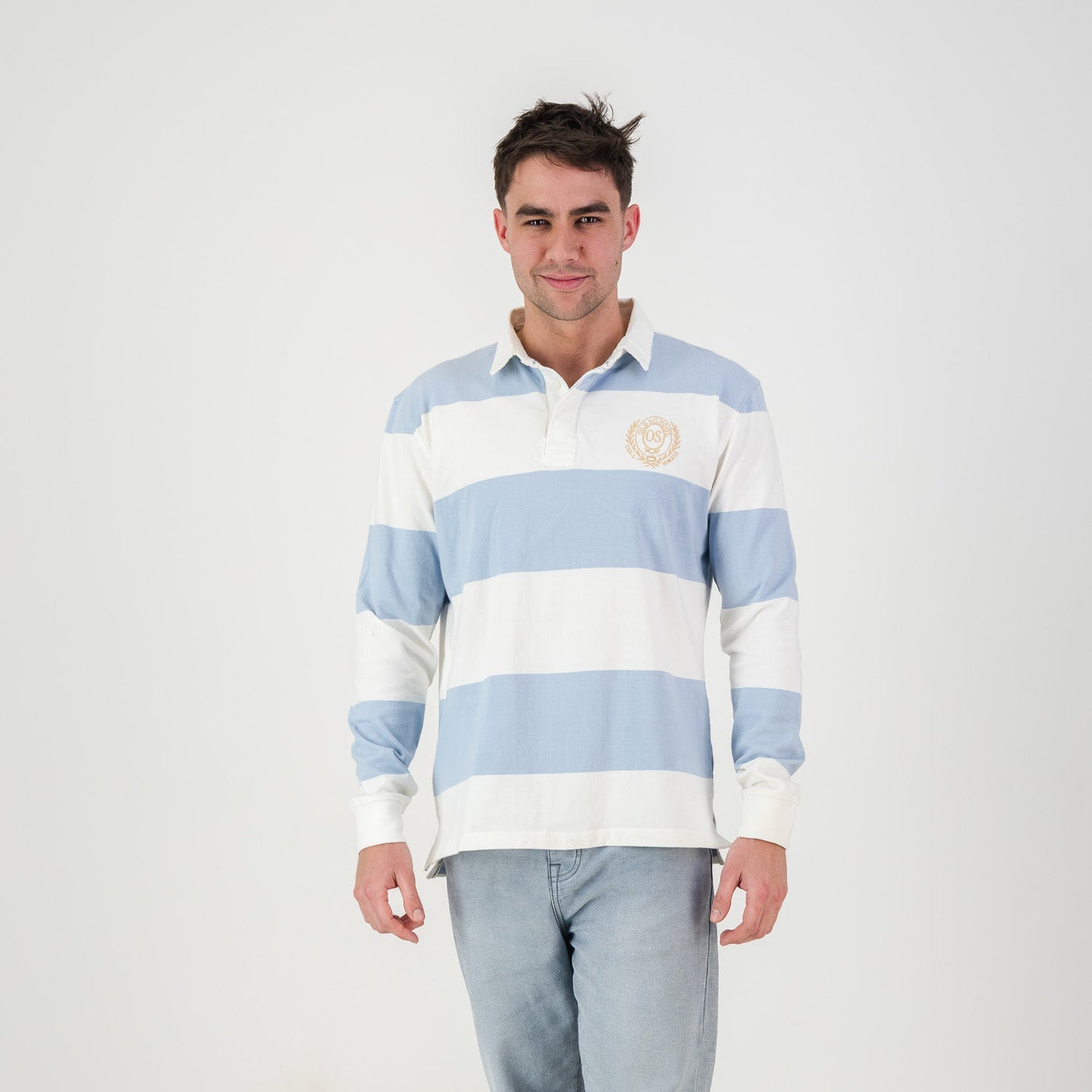 Classic Striped Heavyweight Cotton Rugby Jersey - Cloud Dancer Sky Blue