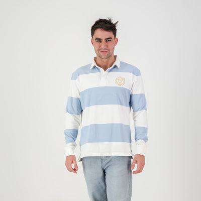 Classic Striped Heavyweight Cotton Rugby Jersey - Cloud Dancer Sky Blue