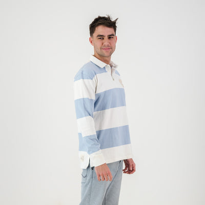 Classic Striped Heavyweight Cotton Rugby Jersey - Cloud Dancer Sky Blue