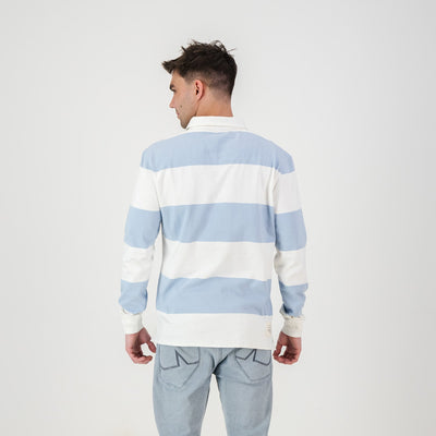 Classic Striped Heavyweight Cotton Rugby Jersey - Cloud Dancer Sky Blue