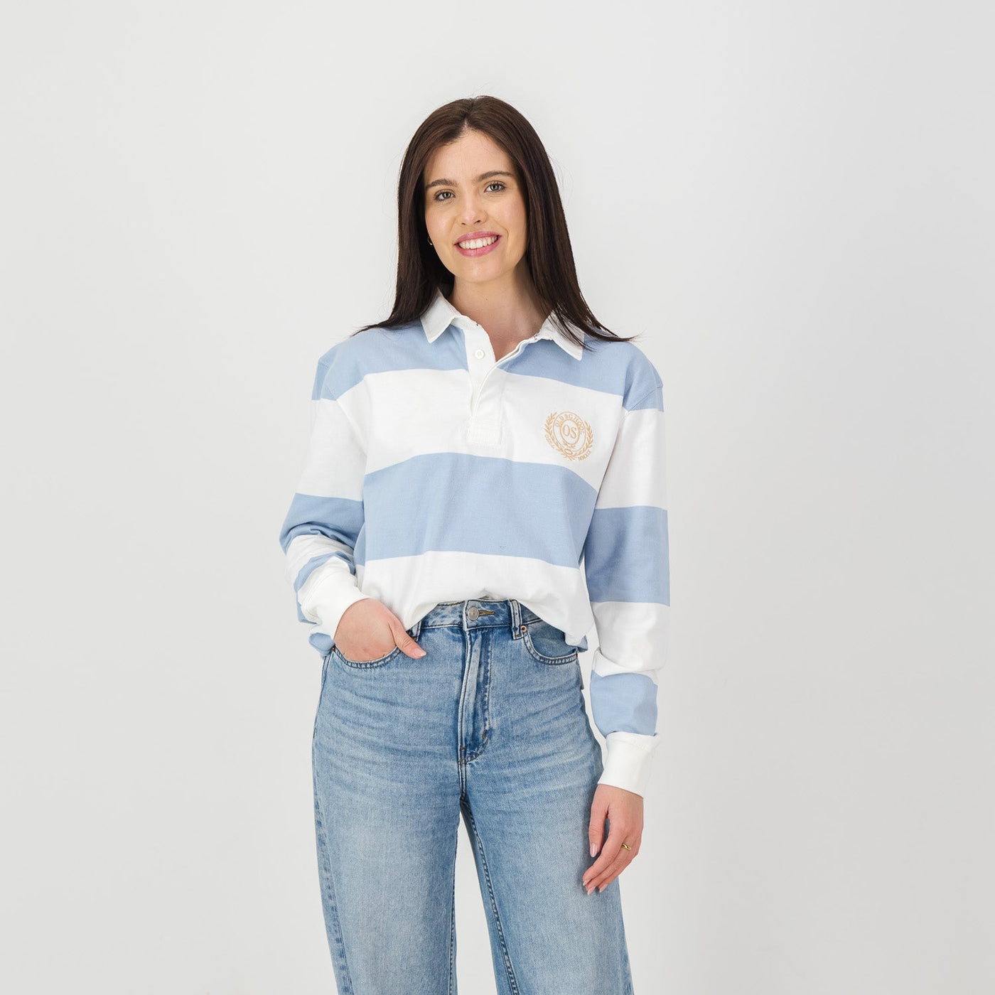 Classic Striped Heavyweight Cotton Rugby Jersey - Cloud Dancer Sky Blue