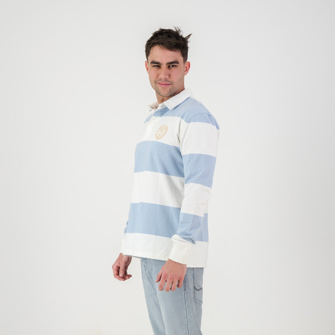 Classic Striped Heavyweight Cotton Rugby Jersey - Cloud Dancer Sky Blue