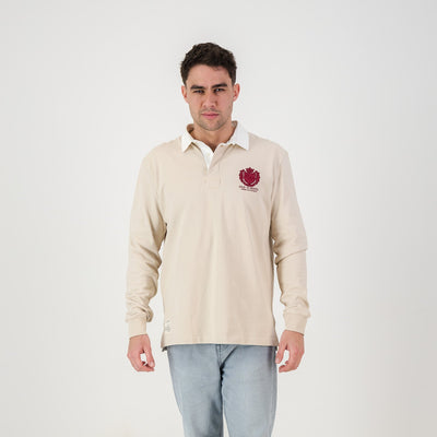 Old School Heraldic Ivory Long-Sleeve Rugby Jersey - Premium Heavyweight Cotton