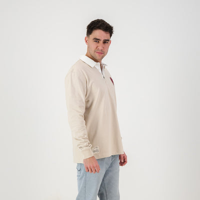 Old School Heraldic Ivory Long-Sleeve Rugby Jersey - Premium Heavyweight Cotton