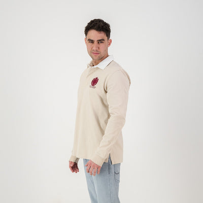 Old School Heraldic Ivory Long-Sleeve Rugby Jersey - Premium Heavyweight Cotton