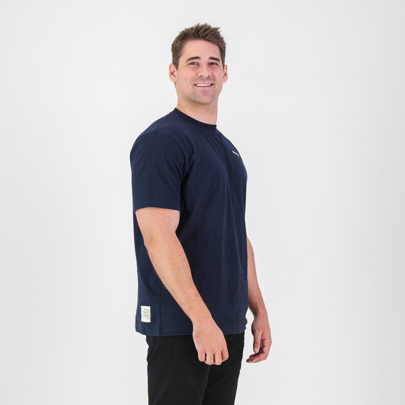 Ultra-Soft Navy Cotton Crew Neck Tee with 3D Logo Print