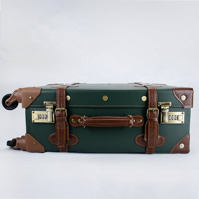 Nostalgic Springboks Green Travel Bag with Wheels, Lock, PU Leather, Carry-On
