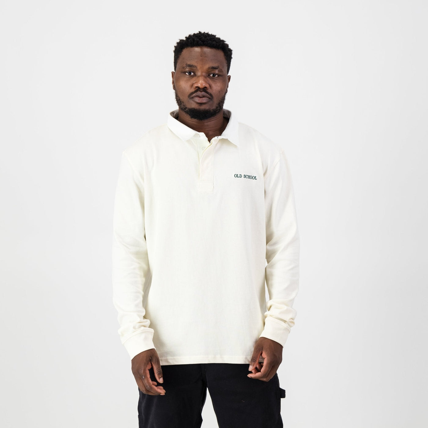 Old School Word OS Long Sleeve Rugby Jersey - Ivory Heavyweight Cotton Classic