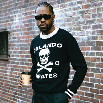 Official Orlando Pirates Tipped Crew Knit Long Sleeve Jersey Black Fan Apparel