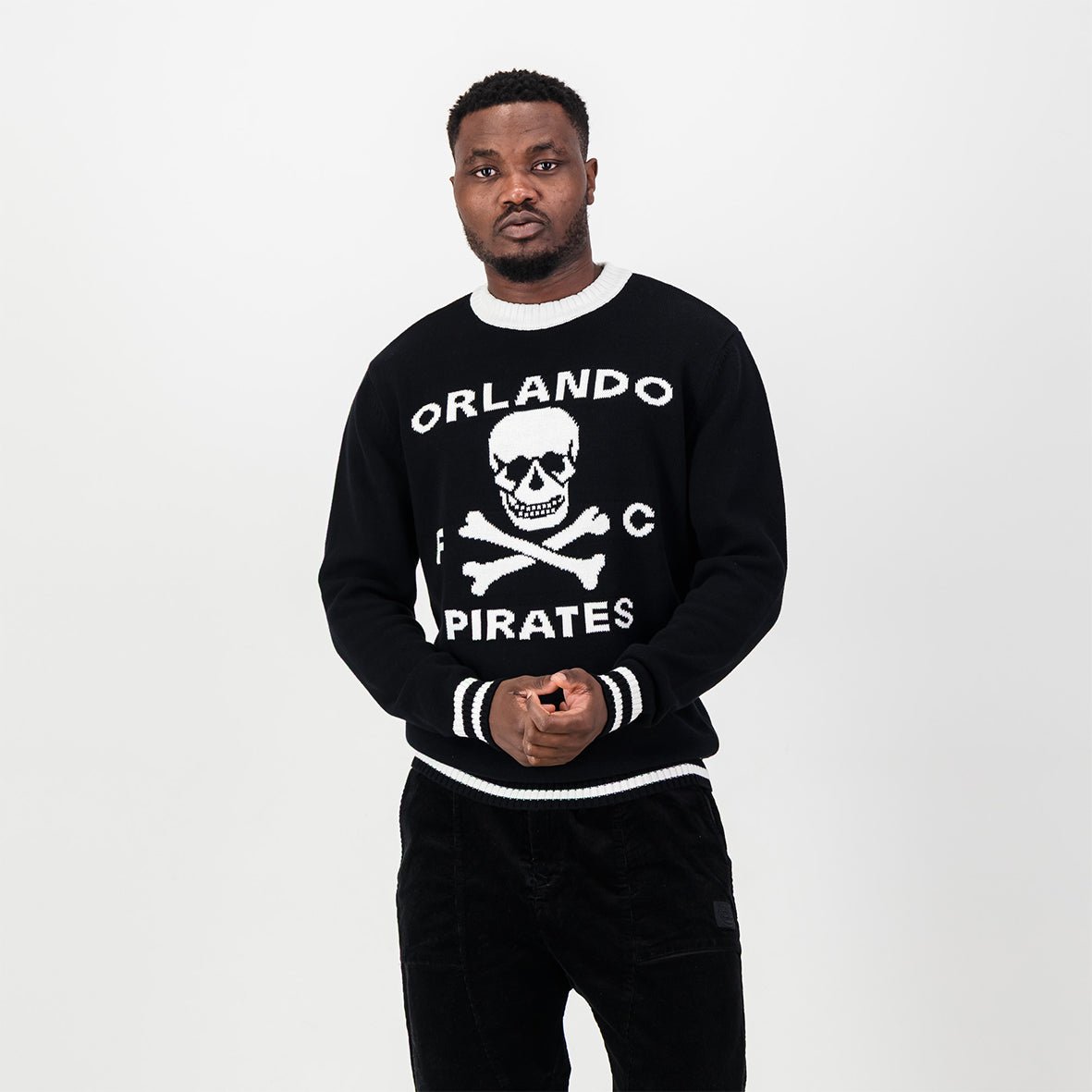 Official Orlando Pirates Tipped Crew Knit Long Sleeve Jersey Black Fan Apparel