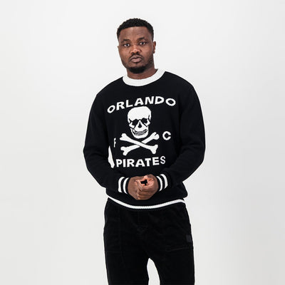 Official Orlando Pirates Tipped Crew Knit Long Sleeve Jersey Black Fan Apparel
