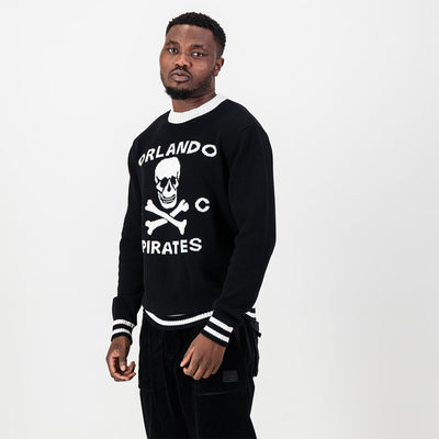 Official Orlando Pirates Tipped Crew Knit Long Sleeve Jersey Black Fan Apparel