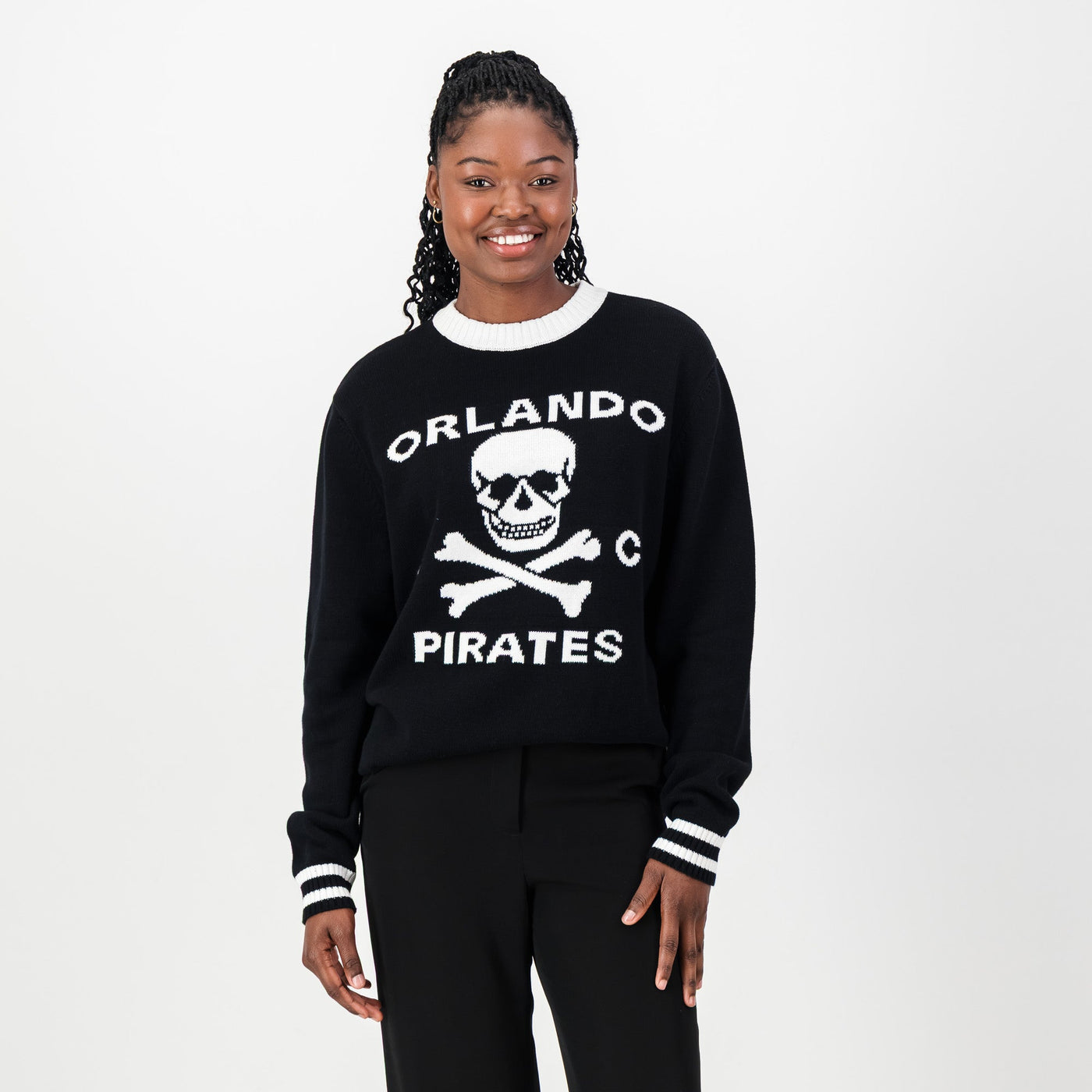 Official Orlando Pirates Tipped Crew Knit Long Sleeve Jersey Black Fan Apparel