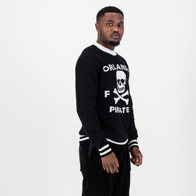 Official Orlando Pirates Tipped Crew Knit Long Sleeve Jersey Black Fan Apparel