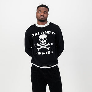 Official Orlando Pirates Tipped Crew Knit Long Sleeve Jersey Black Fan Apparel