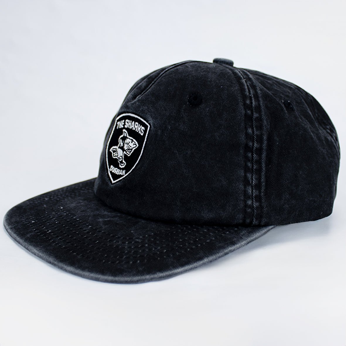 Provincial Sharks Black Washed Rugby Cap - Distressed Cotton Twill Hat