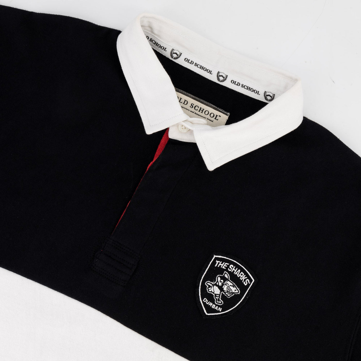 Sharks Rugby Fan Long Sleeve Polo Jersey - Black & White Vintage Style