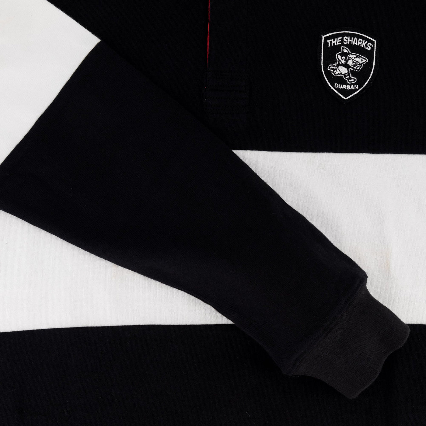 Sharks Rugby Fan Long Sleeve Polo Jersey - Black & White Vintage Style