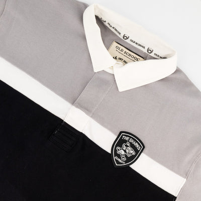 Official Sharks Rugby Jersey: Premium Embroidered Cotton, Short Sleeve, Black & Grey