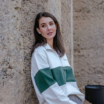 Old School Heavyweight Terry Cotton Quarter Zip Sweatshirt - Cozy Green Comfort
