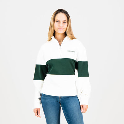 Old School Heavyweight Terry Cotton Quarter Zip Sweatshirt - Cozy Green Comfort