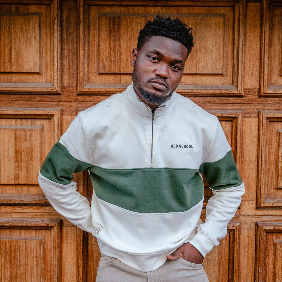 Old School Heavyweight Terry Cotton Quarter Zip Sweatshirt - Cozy Green Comfort