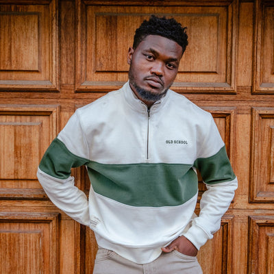 Old School Heavyweight Terry Cotton Quarter Zip Sweatshirt - Cozy Green Comfort
