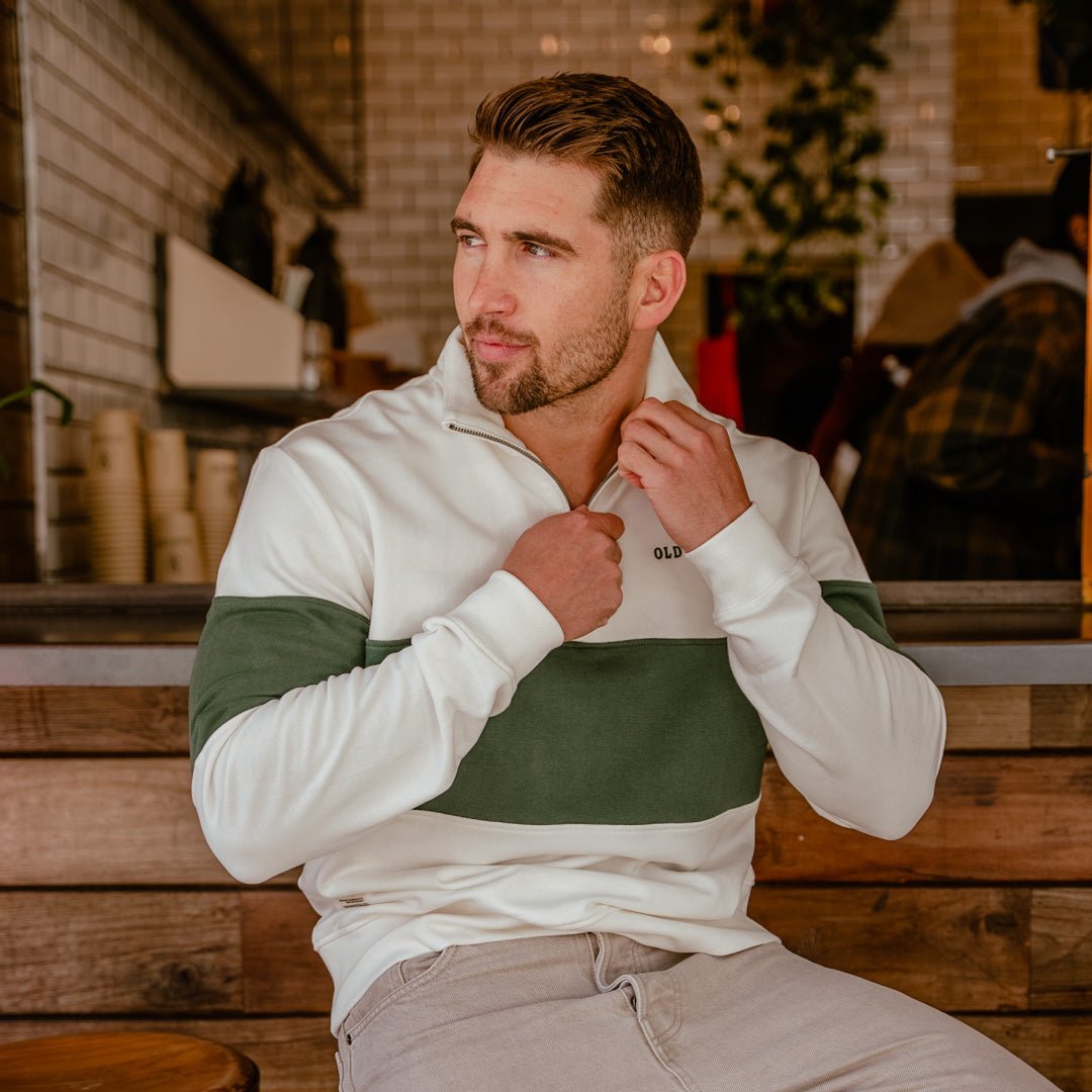 Old School Heavyweight Terry Cotton Quarter Zip Sweatshirt - Cozy Green Comfort